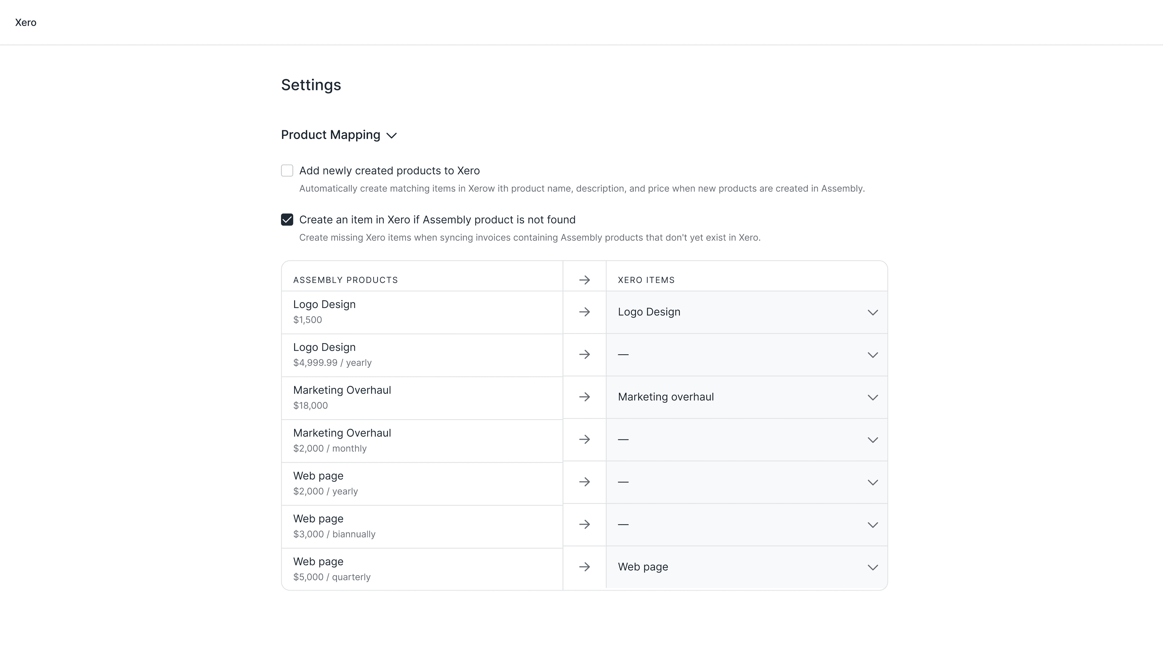 Xero integration screenshot