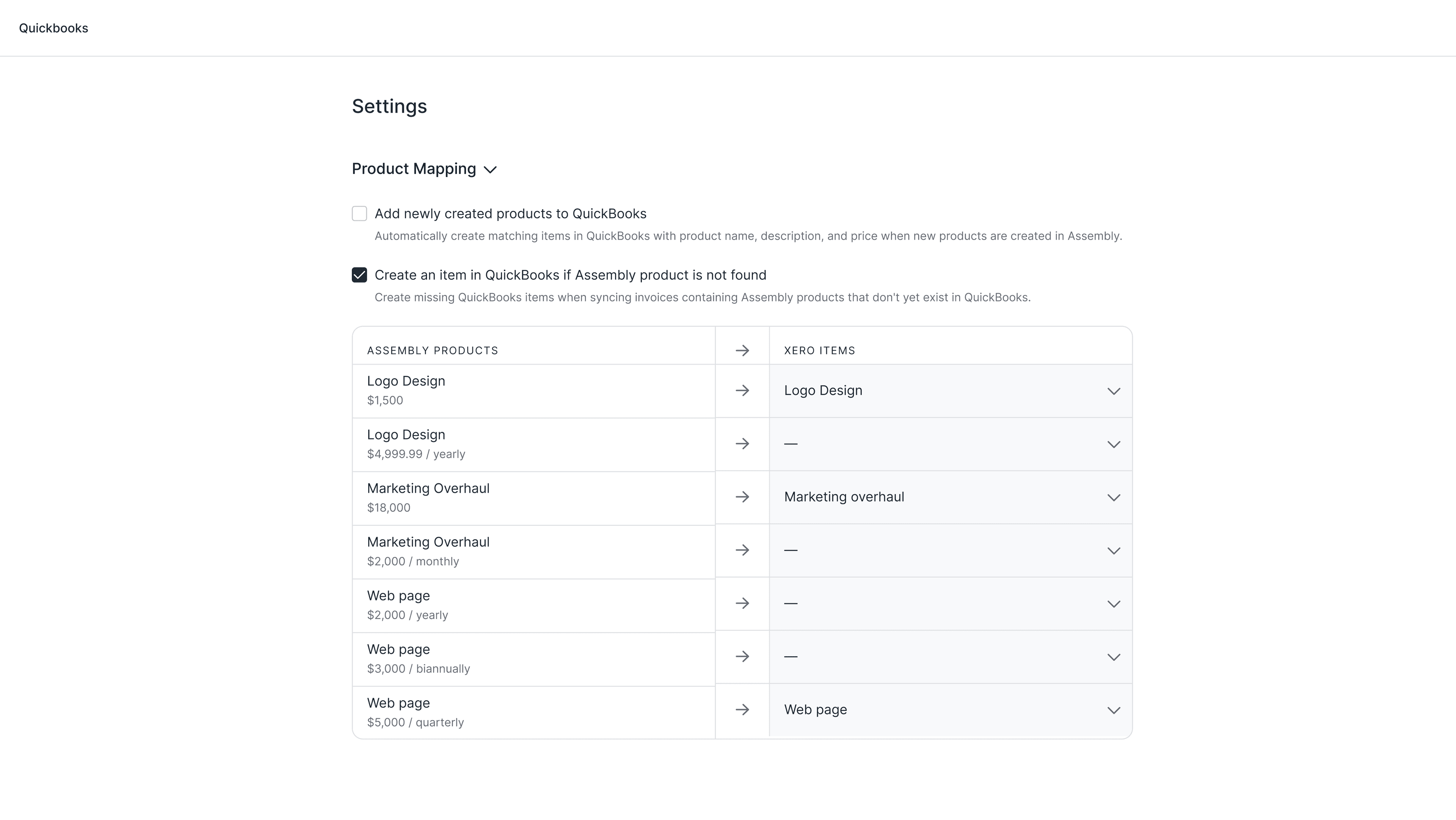 QuickBooks integration screenshot
